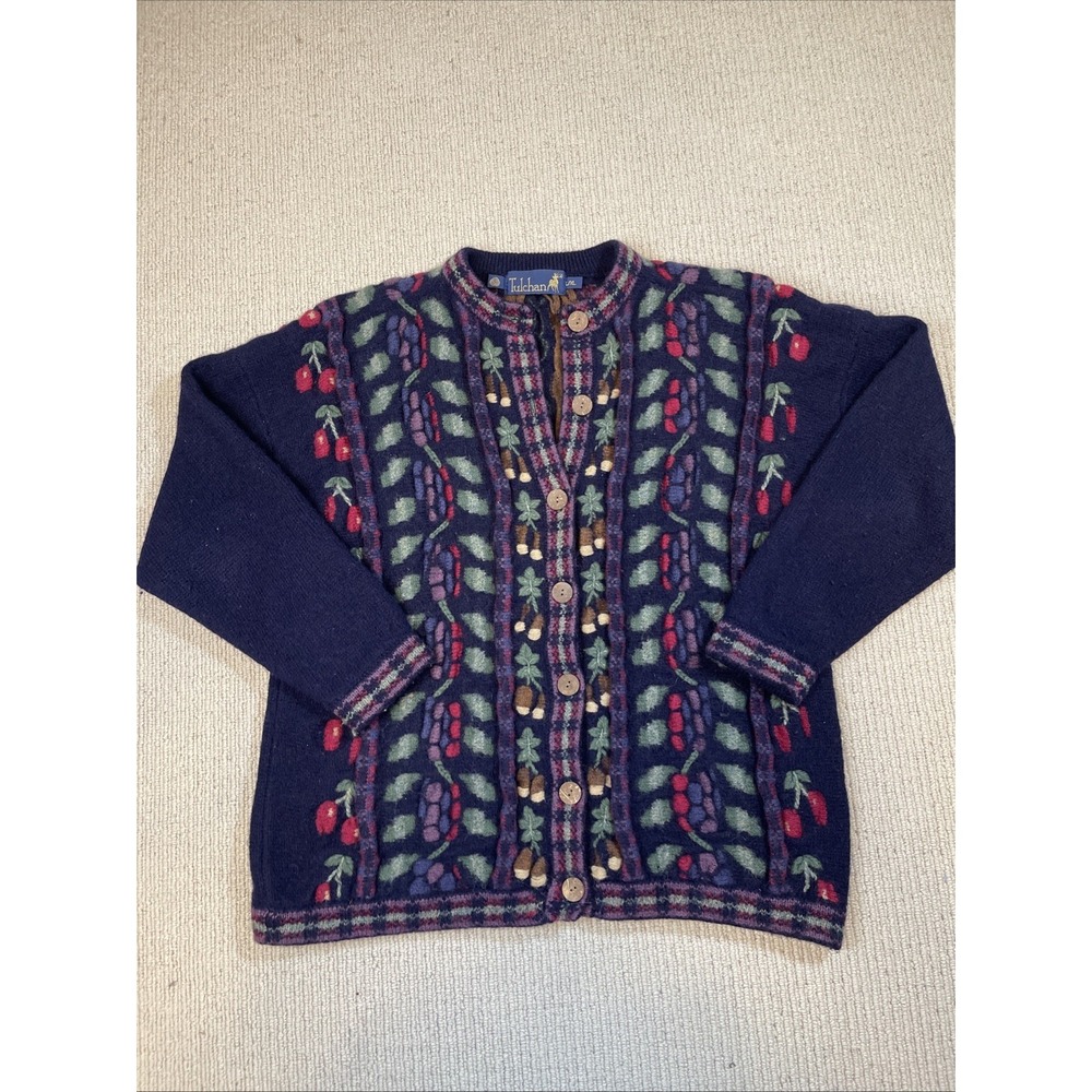 Vtg Tulchan Women's L/XL Wool Embroidered Cardigan Boho Cottage
